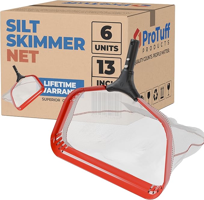 ProTuff 13" Silt Net Pool Skimmers for PROS â 6 Pack â â490 Promiseâ Unlimited, Unconditional Replacement â Ultra-Durable Ultra-Fine Net for Silt â Heavy-Duty Aluminum Frame & EZ-Clip Pole Attachment