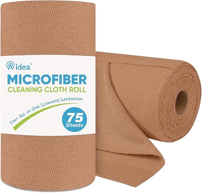 AIDEA Microfiber Cleaning Cloth Roll, 75PK, Reusable Paper Towels Tear Away Cloth, Microfiber Towels Washable Shop Rags, Lint Free Cleaning Rags for House, Kitchen, Window, 11.5"Ã11.5", Coffee