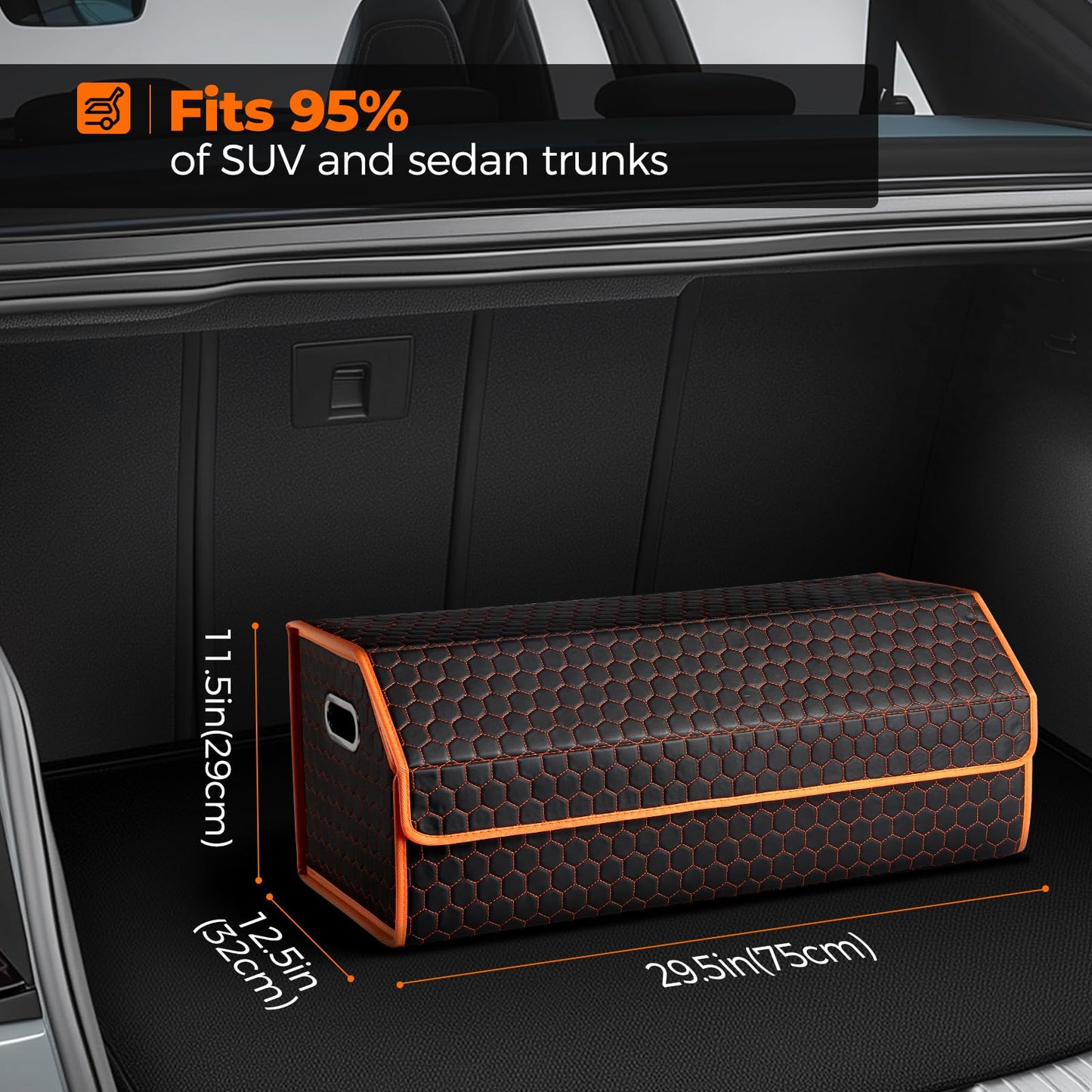 Fyzeoty Car Organizers and Storage - Trunk Organizer for Suv Car,Car Trunk Leather Storage Box,Extra Large,Magnetic Lid,Collapsible and Adjustable