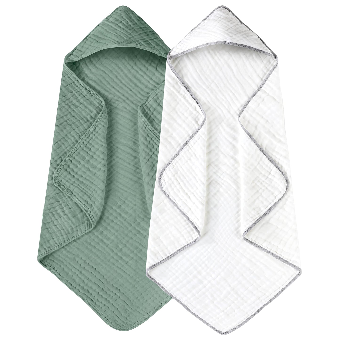 Yoofoss Hooded Baby Towels for Newborn 2 Pack 100% Muslin Organic Cotton Baby Bath Towel with Hood for Babies, Infant, Toddler and Kids, Large 32x32Inch, Soft and Absorbent Newborn Essential