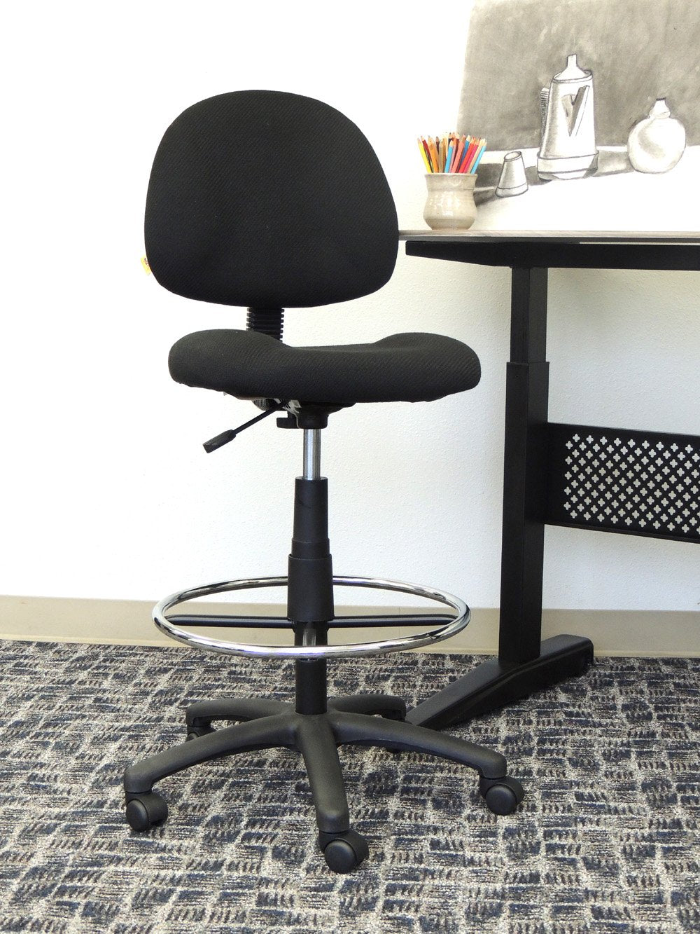 Boss Office Products B1615-BK Ergonomic Works Drafting Chair Without Arms in Black, Mid-Back
