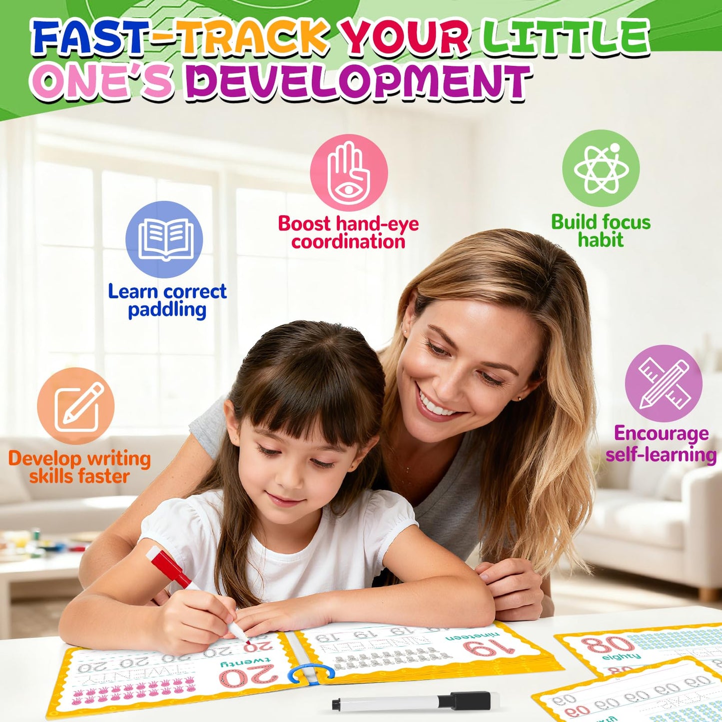 Tracing Books for Kids Ages 3-5, Preschool Learning Activity Book, Prek Workbook Learn to Write, Dry Erase Handwriting Writing Practice, Numbers Tracing Workbook-Kindergarten Learning Busy Book