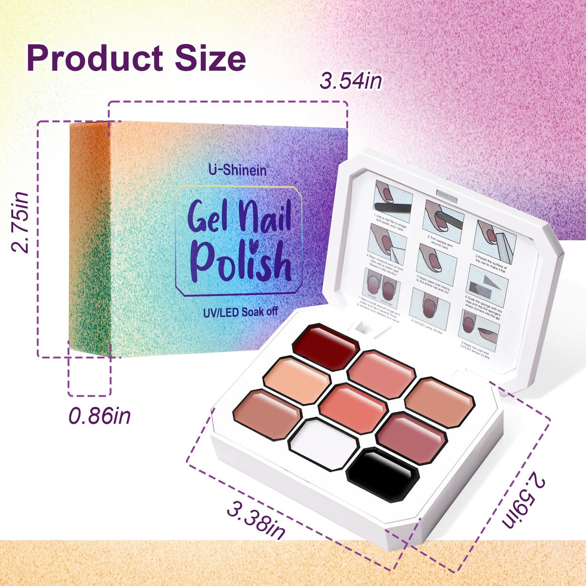 U-Shinein 9 Colors Pat Painting Nail Gel,Hema&TPO Free,6-in-1 Gradient Ombre Paint Nails Gel Palette for Blooming,Nail Color Gel,Liner Gel,French Nail,with Chrome Powder,No Wipe,DIY Nail Art(E)