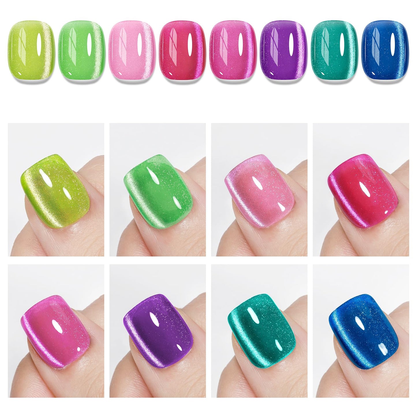 MIZHSE Cat Eye Gel Nail Polish, Neon Magnetic Gel Polish with Magnet Stick, Summer Colors Hot Pink Green Soak Off Nail Art Manicure Salon Home DIY Gift for women