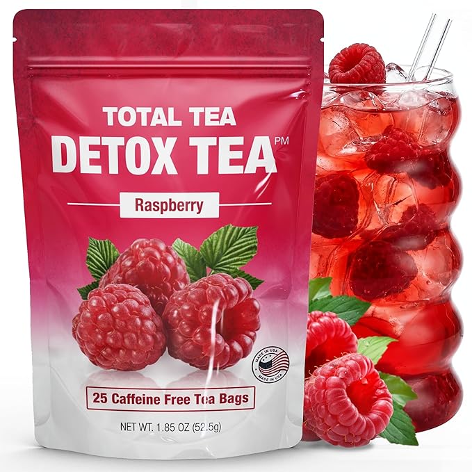 Total Tea SIimming Detox Tea Caffeine Free - 25 Day Detox - Herbal Tea with Chamomile, Hibiscus Tea & Ginger Root for Colon Cleanse â Natural Raspberry Fruit Tea