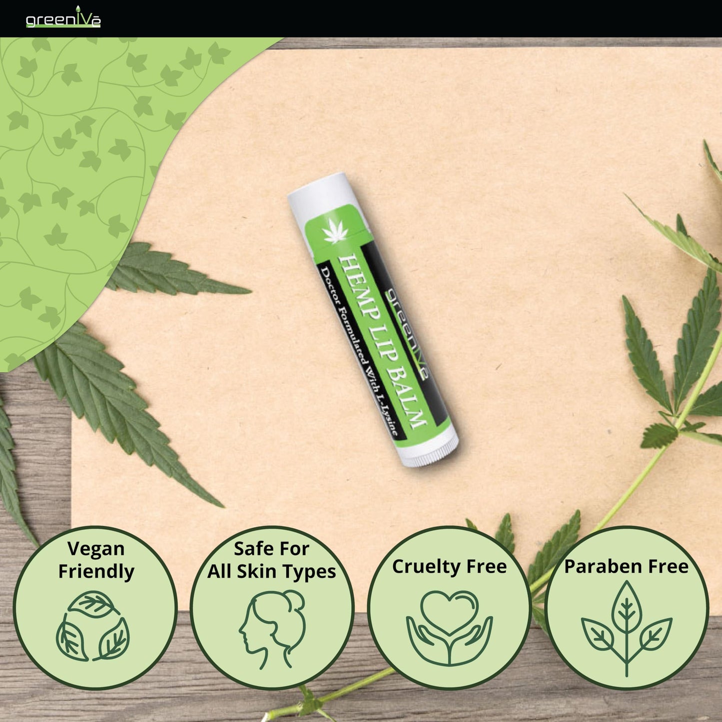 GreenIVe Hemp Lip Balm, Vegan, Omegas 3 & 6, Vitamin E, L-Lysine, Hydrating Handcrafted (5)