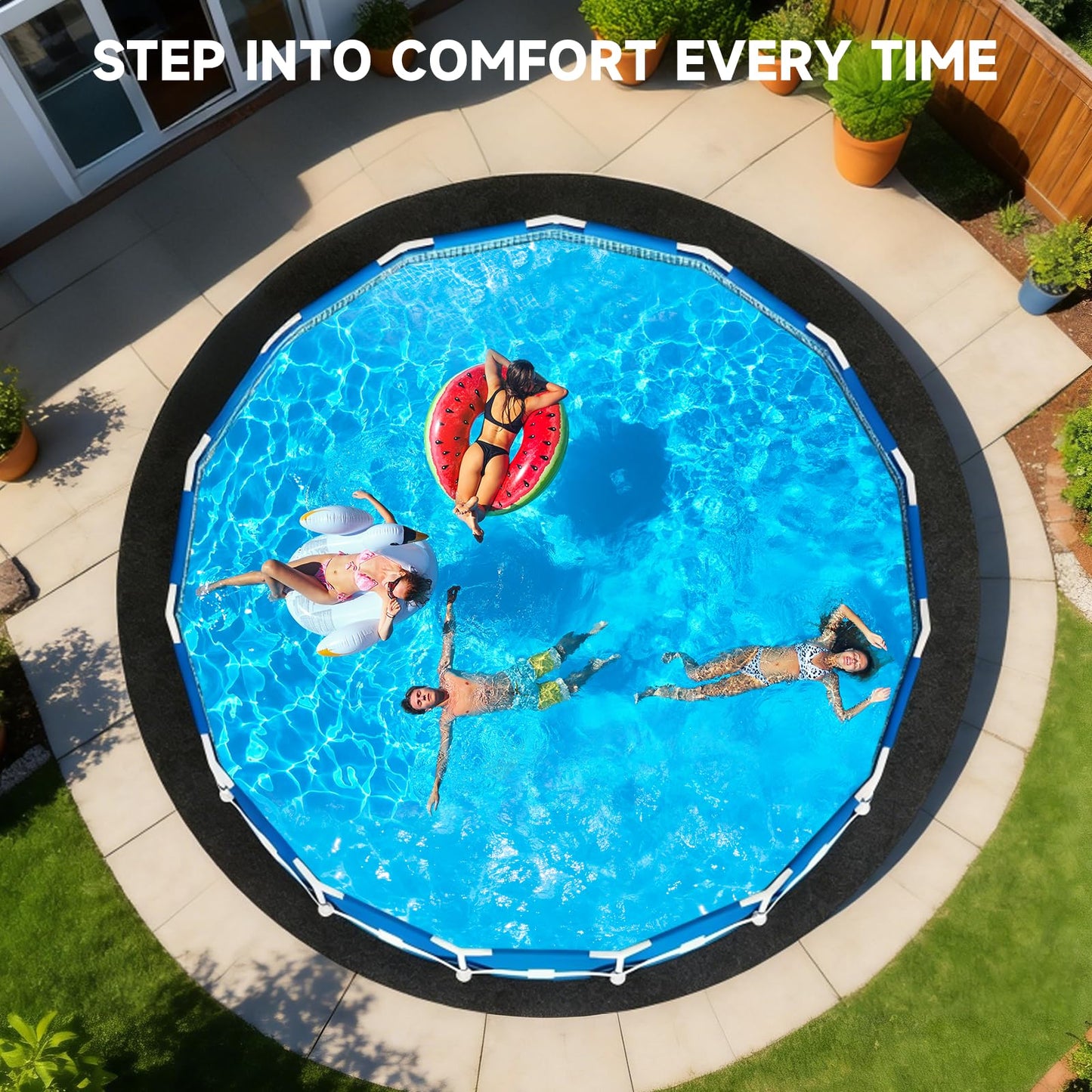 Uyittour 15Ft Round Pool Liner Pad for Above Ground Pools, 360G/M² Extra Thick Heavy Duty Under Pool Mat, Seamless Puncture Resistant Geotextile Fabric Ground Padding, Extends Liner Life, Black