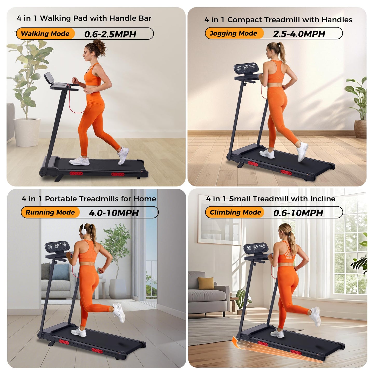 HevGlrm Walking Pad Treadmill with Incline, 2026 Upgrade Portable Treadmill with Handles for Home Small, 3.5HP Small Walking Pad with Handle Bar, 0.6-10.0MPH, 400LBS