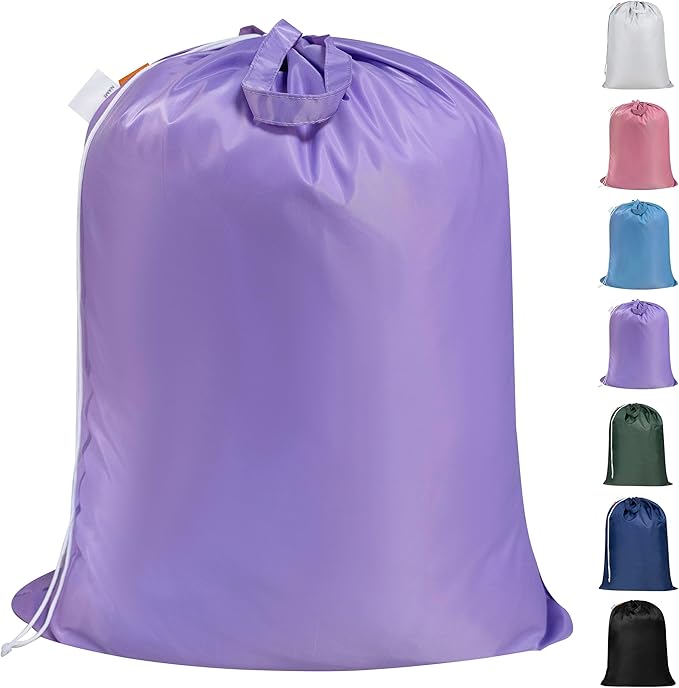 Polecasa Heavy Duty Large Laundry Bag with 130gsm Tear Resistant Fabric and Handles, Easy to Carry Durable Dirty Clothes Drawstring Bag, Perfect for College Dorm, Travel, 28âx36â,Purple