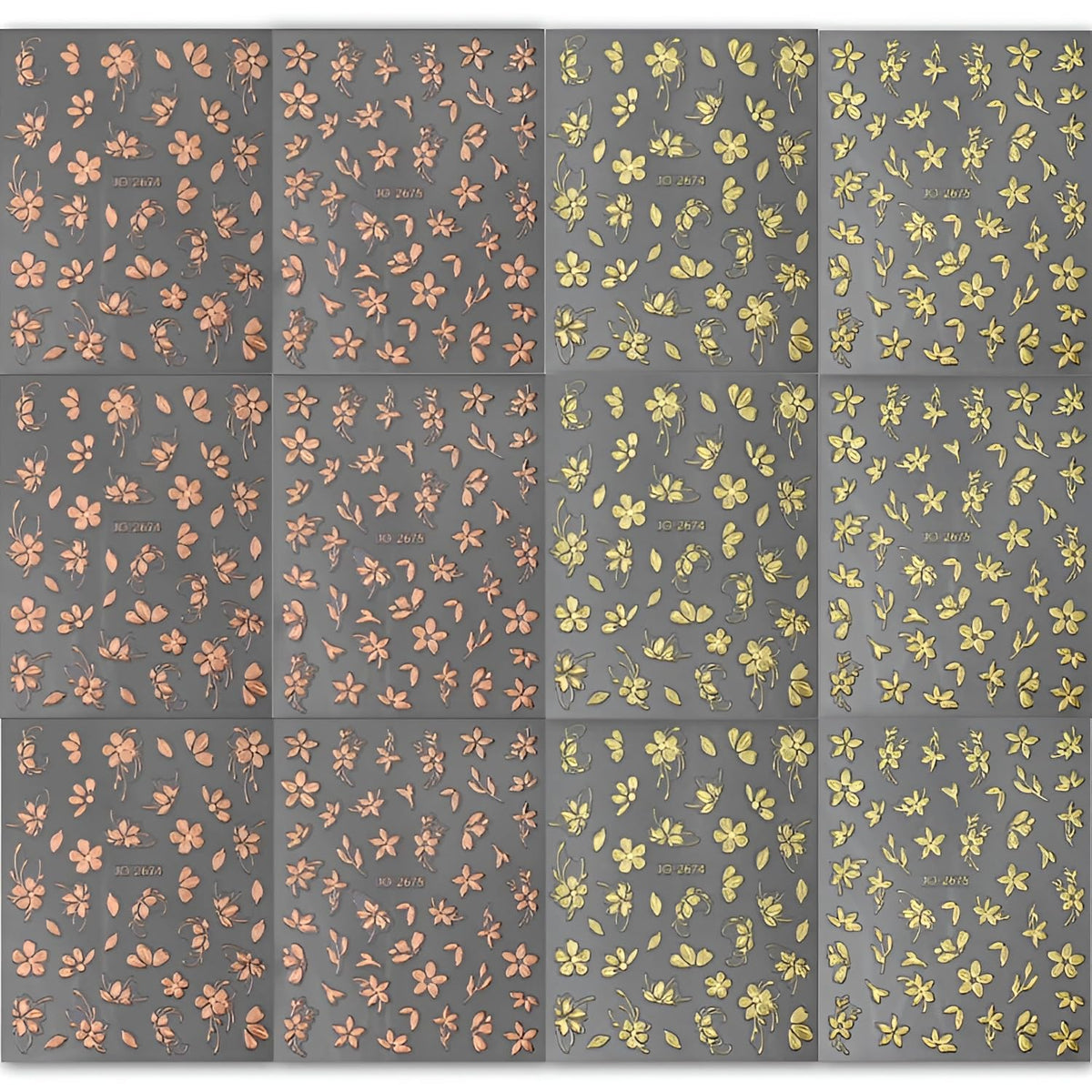 12 Sheets Flower Nail Art Stickers 3D Self Adhesive Gold Nail Decals Summer Spring Nail Stickers for Nail Art Design Flower Nails Supplies for DIY Acrylic Nails for Women Girls