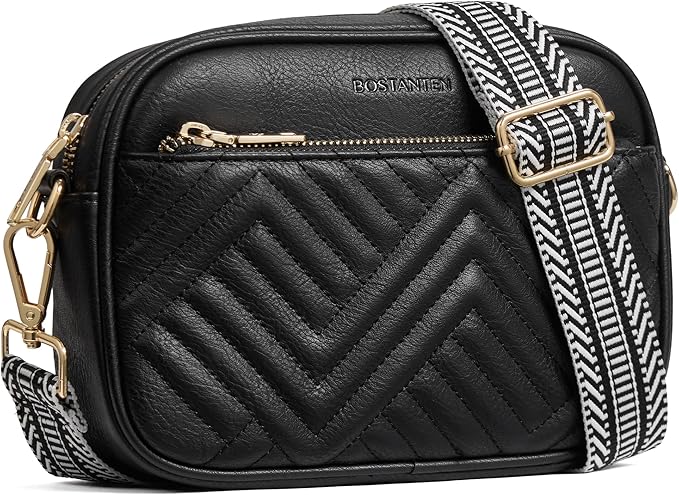 BOSTANTEN Quilted Crossbody Bags for Women Vegan Leather Purses Small Shoulder Handbags with Wide Strap