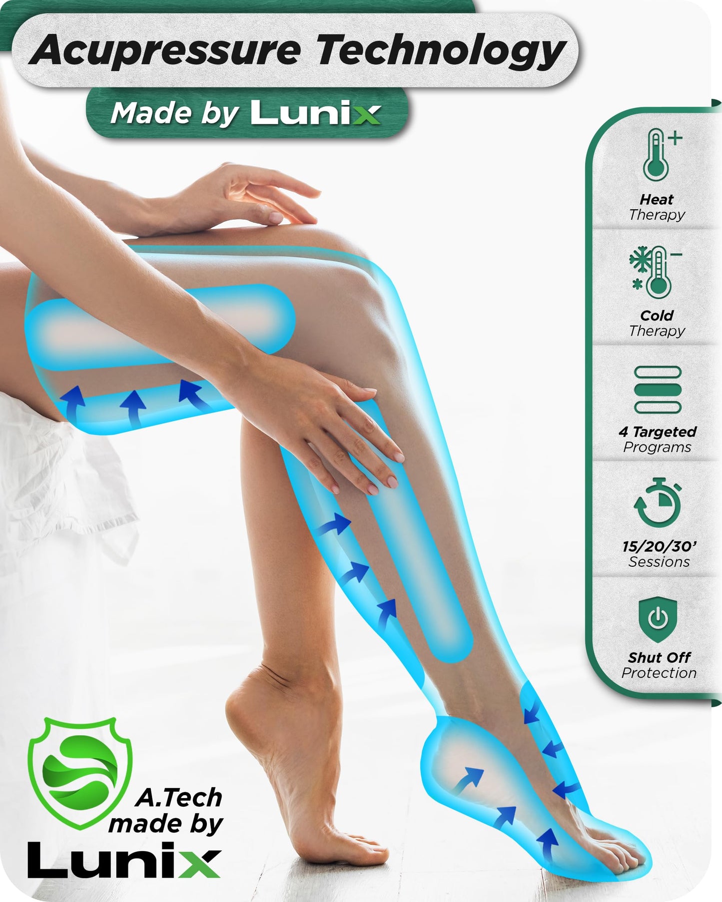 Lunix LX10 Full Leg Massager with Heat & Air Compression, Foot Calf and Thigh Massage Boots for Everyday Recovery, Adjustable Fit, Cold Therapy Option, Handheld Controller, Charcoal Black