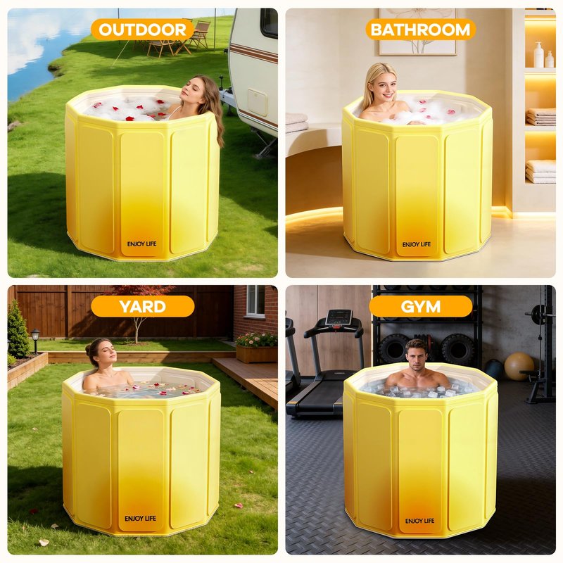 HLCZLUZ Foldable Portable Bathtub, Hot Ice Bath Tub, Shower Tub Non-Inflatable, Collapsible Bathtub SPA Soaking Tubs for Travel, Camping, Gyms, Home (Pink)