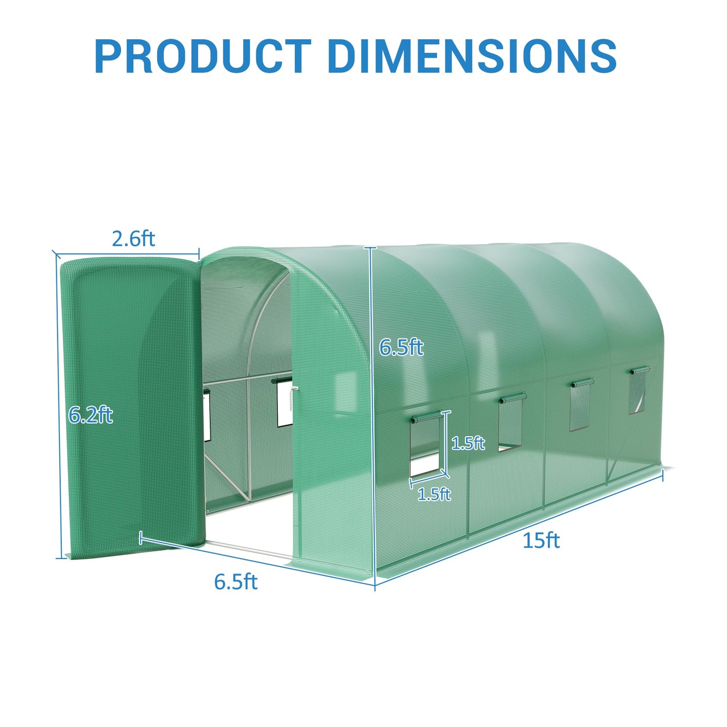 15x7x7FT Walk in Greenhouses for Outdoors - Heavy Duty Galvanized Steel Hoop Green House with PE Cover, 8 Windows & A Swing Door, Plant Tunnel for Gardening, Vegetables & Year-Round Growing
