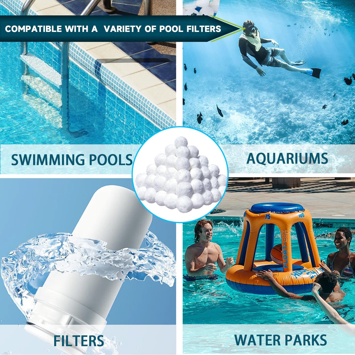 Vahlbeste 5.0 Lbs Pool Filter Balls for Sand Filter, Reusable Eco-Friendly Sand Filter Balls (Equals 225lbs Pool Filter Sand), Pool Filter Media Balls with Filter Bag, Filter Balls for Swimming Pools