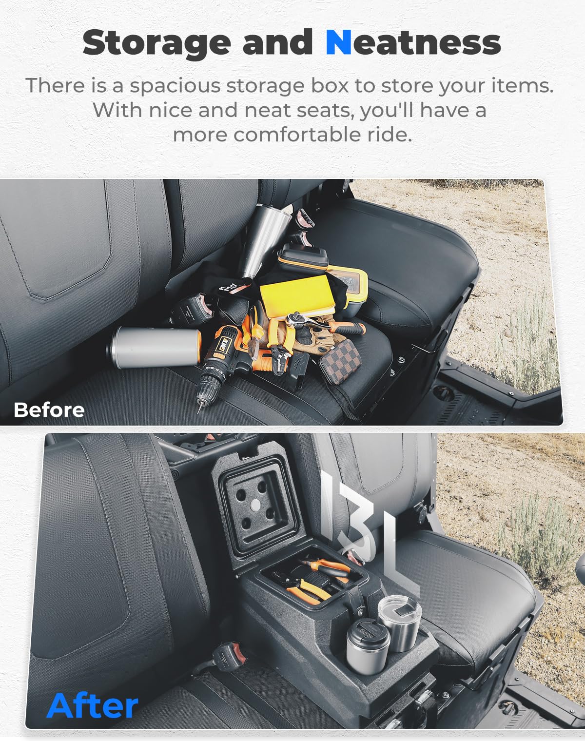 KEMIMOTO Bench Seat Center Console Armrest Box with Cup Holders Compatible with CFMOTO UFORCE 1000/1000 XL 2019-2026 Heavy Duty PP Lockable Armrest Storage Box Accessories