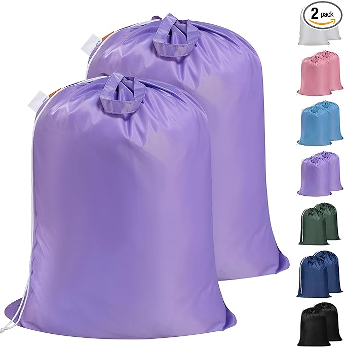 Polecasa Heavy Duty Large Laundry Bag with 130gsm Tear Resistant Fabric and Handles, Easy to Carry Durable Dirty Clothes Drawstring Bag, Perfect for College Dorm, Travel, 2 Pack 28âx36â,Purple