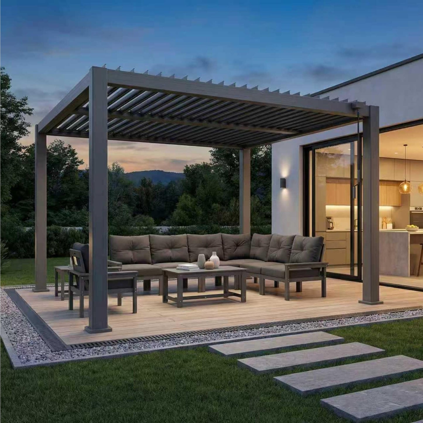 Patio Kingdom 10' x 10' Louvered Pergola Outdoor Aluminum Pergola Kit with Adjustable Roof, All-Weather Metal Gazebo with Drainage System for Patio, Deck, Garden and Backyard Shade, Gray