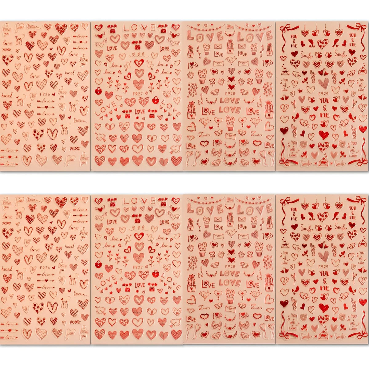 8 Sheets Red Heart Nail Art Stickers Valentine's Day Nail Decals 3D Self-Adhesive Pegatinas Uñas Red Heart Love Nail Supplies Nail Art Design Decoration Accessories for Women