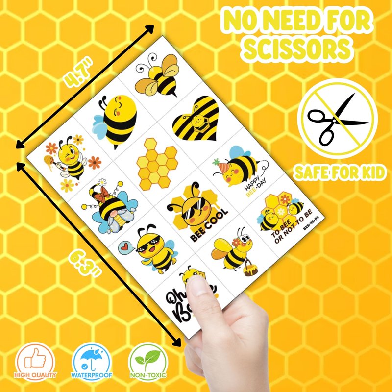 72 PCS Bee Party Favors β 48 Pre-Cut Temporary Tattoos & 24 Bee Punch Balloons Themed Birthday Party Decorations Supplies Favors Gifts Goodie Bag Fillers Classroom Rewards for Boys Girls