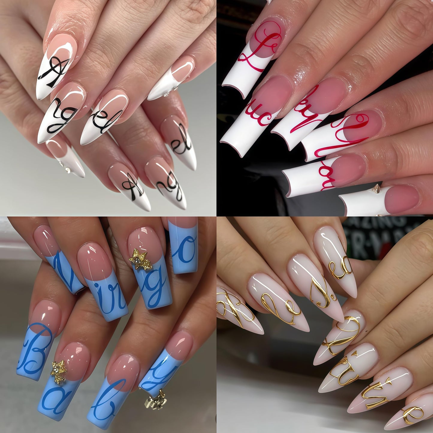 8 Sheets Letters Nail Art Stickers English Alphabet Nail Decals 3D Self-Adhesive Old English Alphabet Nail Art Stickers Black Red Gold Blue Letters Sticker for Nails for Women DIY Manicure Decoration