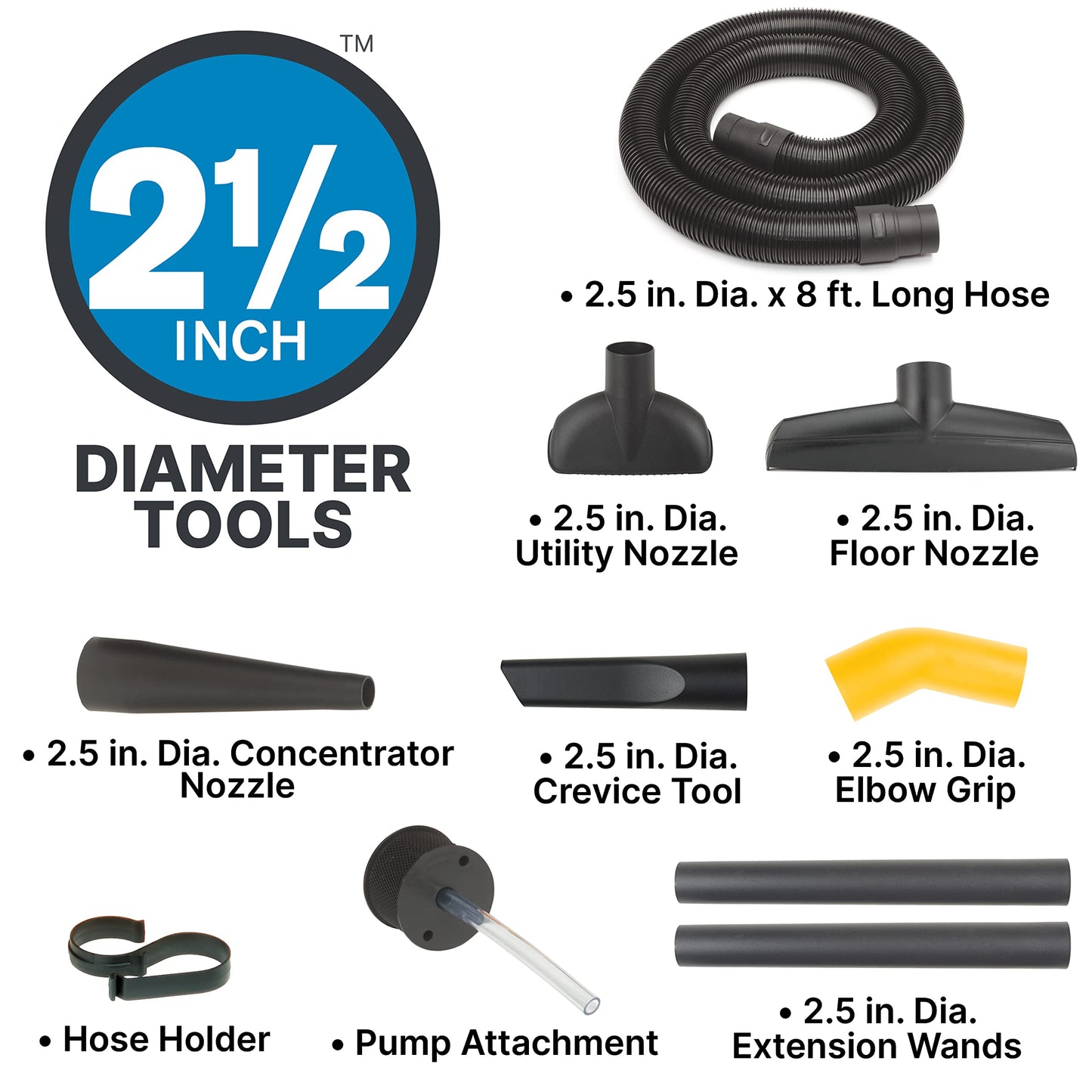 Shop-Vac 9601806 18 Gallon Wet/Dry Utility Vacuum, 6.0 Peak HP, 2.5 Inch Diameter x 8 Foot Hose, 20 Foot Cord, Design For Powerful Suction