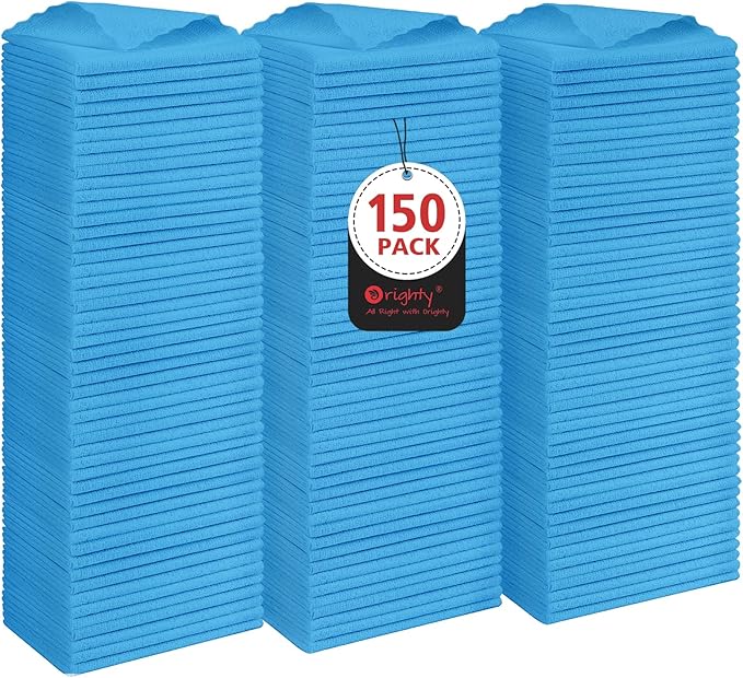 Orighty Cleaning Cloths Bulk, 150 Pack Shop Rags Reusable, Multi-Purpose Shop Towels for Cars, Microfiber Cleaning Rags for Automotive, Mechanic, Kitchen, Lint Free Towels 11.5ââ x 11.5ââ, Blue