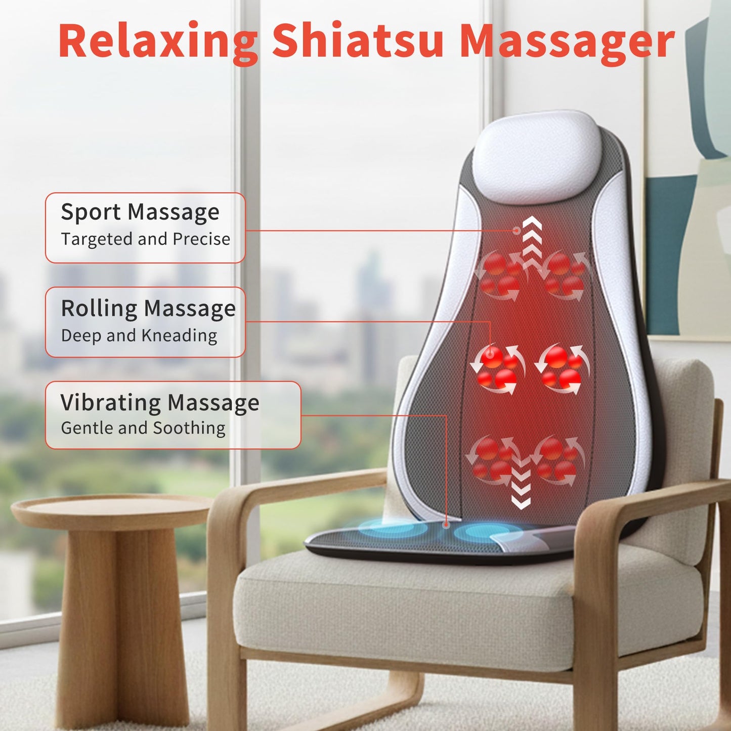 comrelax Shiatu Back Massager with Heat & Cooling, Kneading Rolling Vibration Chair Massager for Deep Tissue Pain Relief, Massage Chair Pad for Home & Office