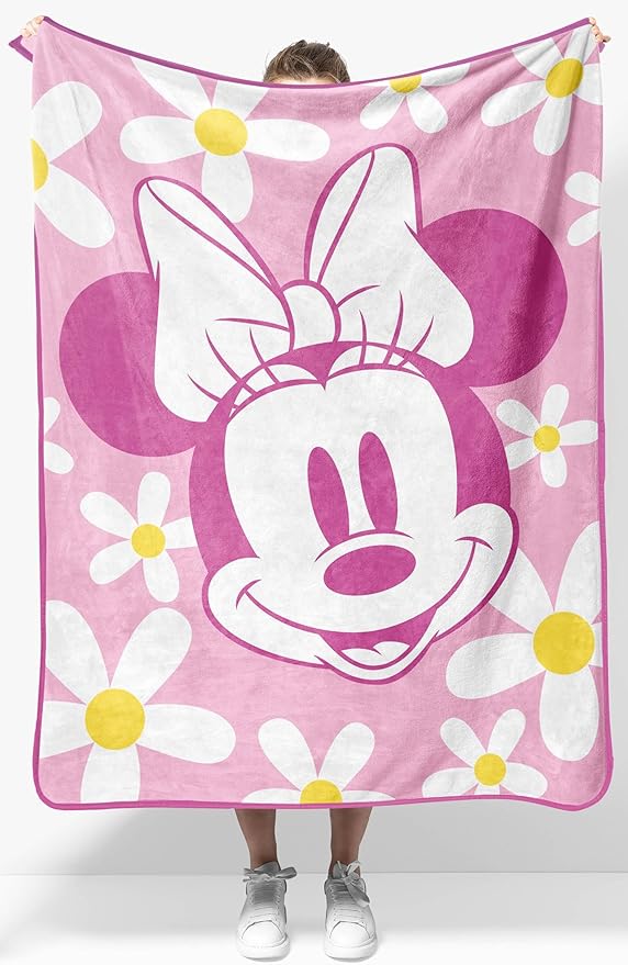 Jay Franco Kids Plush Throw Blanket â Soft & Cozy Fleece Throw for Bedroom & Couch Décor, Official Licensed Product, Pink - Minnie Mouse, 40x50 - Travel Blanket