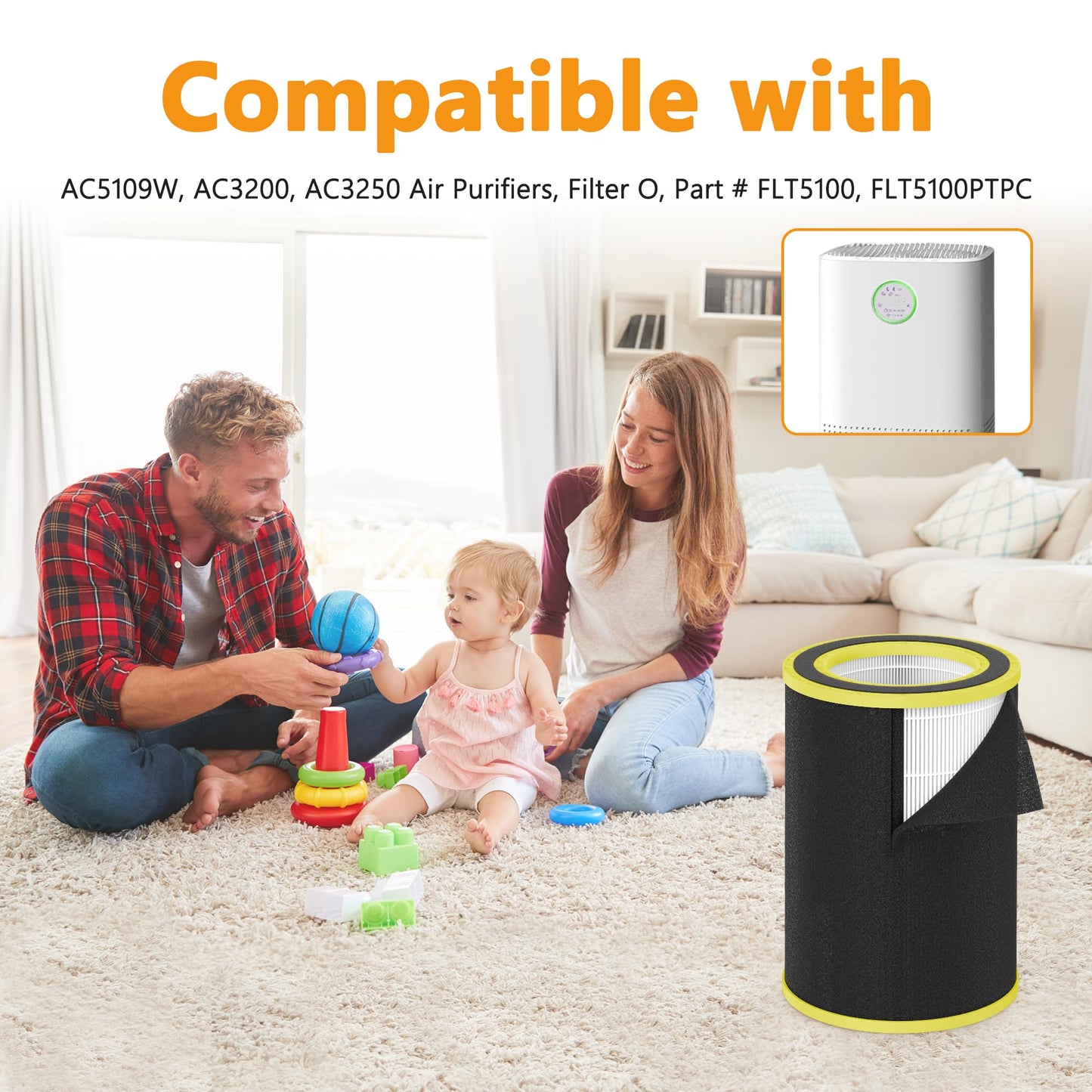 Breabetter 1-Pack Filter O Replacement Filter Compatible with G-Guardian AC5109W, AC5109, AC3200, AC3250 Purifiers, Part # FLT5100, FLT5100PTPC