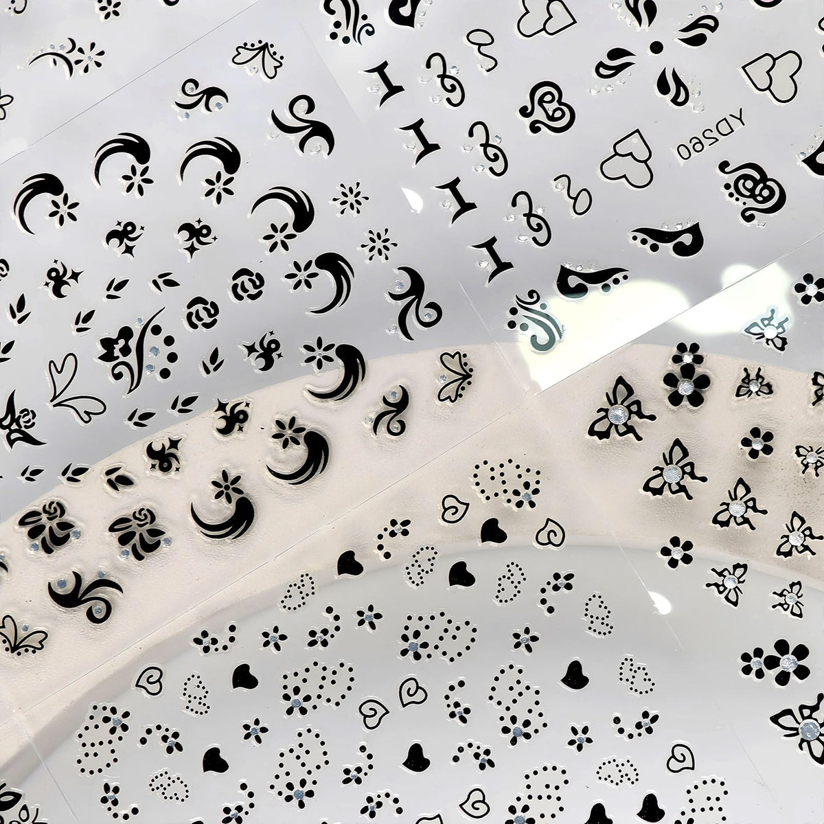 30 Sheets Black Flower Art Nail Stickers for Women Girls, 3D Rhinestones Self-Adhesive Decals Supplies, Floral Butterfly Heart Designs Accessories Decorations