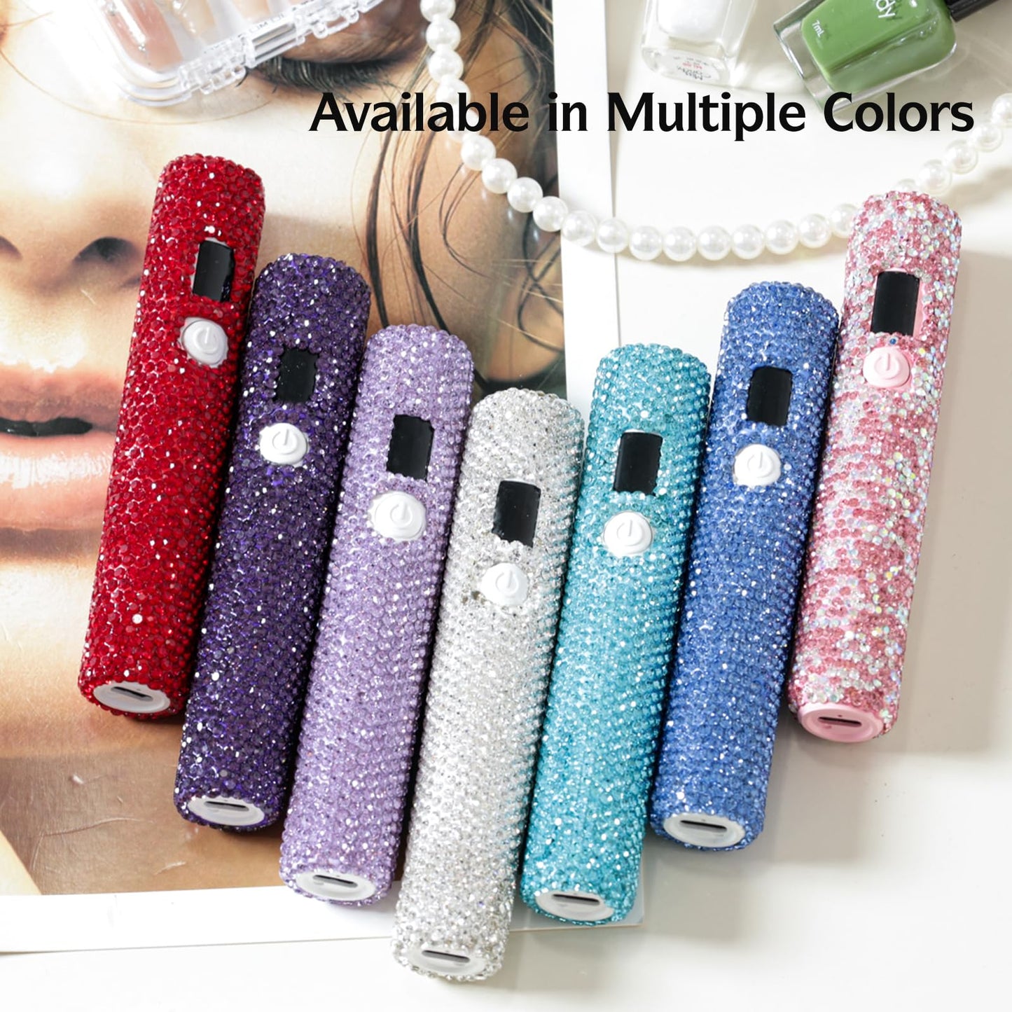 keeyada Handheld UV Nail Lamp with Sparkly Rhinestones, 3W Portable LED Nail Lamp, Wireless Rechargeable USB Nail Dryer with Silicone Stamper, LCD Display, Ideal for Home DIY Manicures (Light Blue)