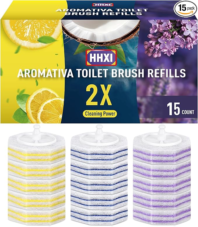 15Ct Aromative Toilet Brush Refills, Toilet Bowl Cleaner Refills, Double-Layer Cleaning Pads Added, Disposable Refill Heads for Toilet Bowl Cleaner Wandsï¼Lemon, Blue Ocean, Lavender ï¼Patentedï¼