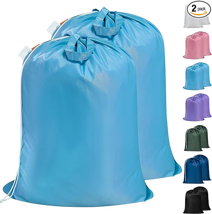 Polecasa Heavy Duty Large Laundry Bag with 130gsm Tear Resistant Fabric and Handles, Easy to Carry Durable Dirty Clothes Drawstring Bag, Perfect for College Dorm,Travel, 2 Pack 28âx36â,Gulf Blue