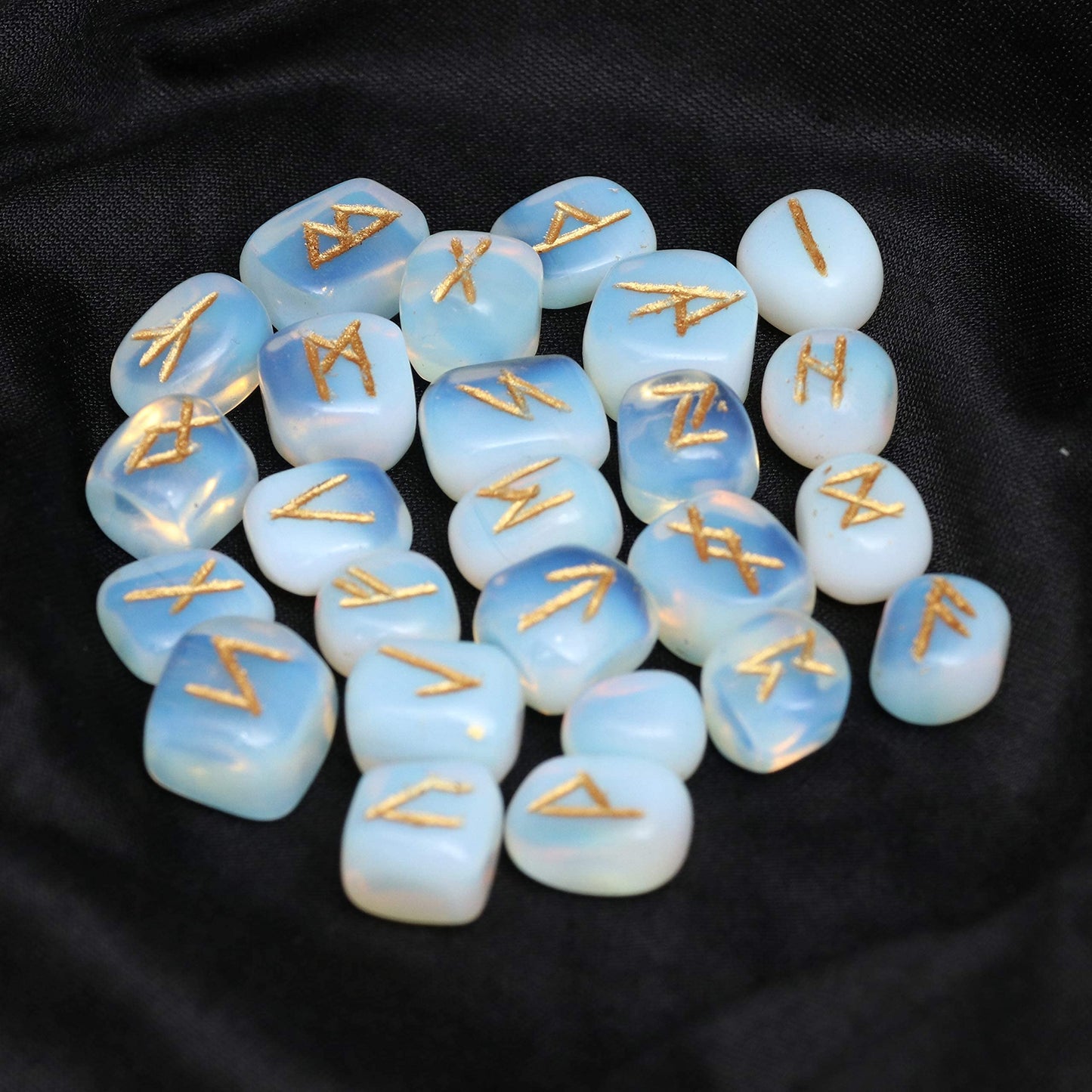 Crocon Oplaite Rune Stones Set with Elder Futhark Alphabet Engraved Symbol for Energy Genrator Chakra Balancing EMF Protection Home Office Decorative Stone Size :- 15-20 mm Approx