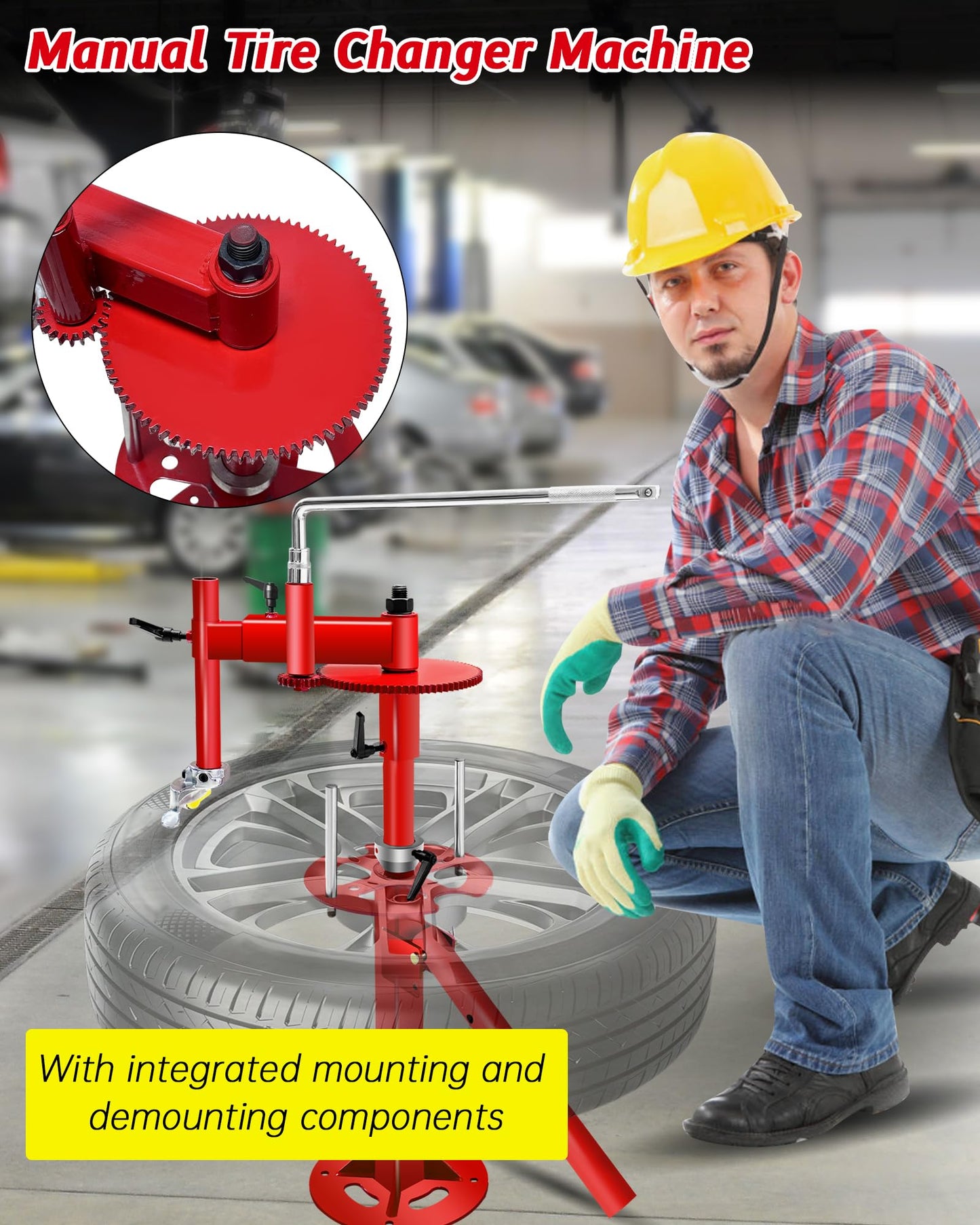 CGENWDCH Manual Tire Changer Machine with Gear Transmission System, 16''-21'' Tire Change, Fit for Car/Truck/Trailer/SUV/RV with 16" and Larger Wheels, Not Suitable for Motorcycles, Bicycles