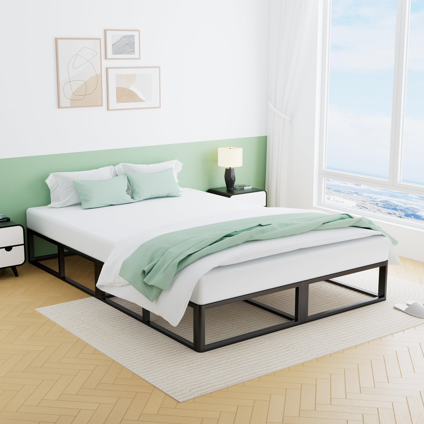 VIPSHOW 10 Inch Full Metal Bed Frame Round Corner Low Platform Bed Frames 3000 LBS Heavy Duty Steel Slats Support Mattress Foundation No Box Spring Needed, Noise Free, Easy Assembly, Black