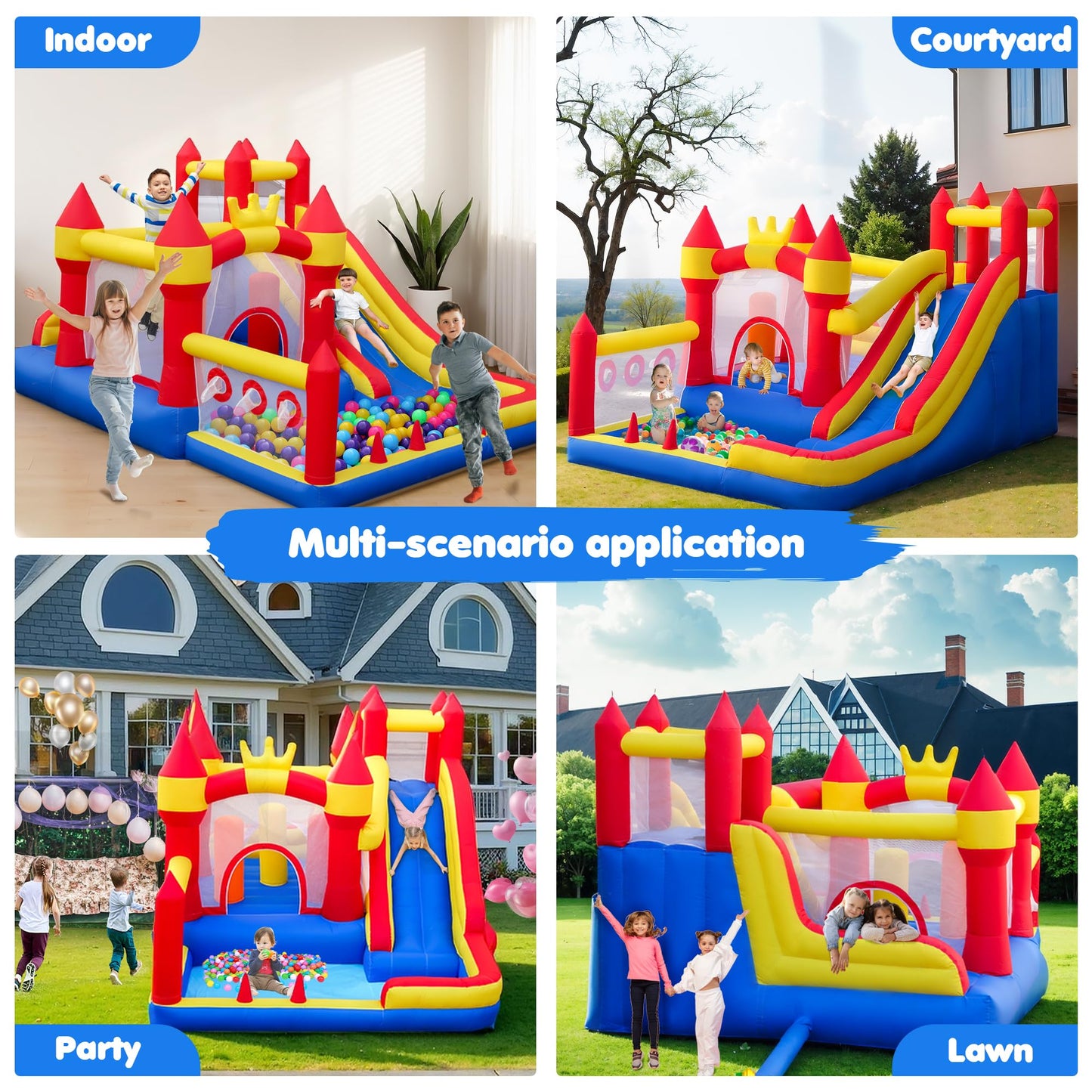 Liaakrr Bounce House, 8-in-1 Bounce House for Kids, Bouncy House with Slide, Climbing Wall, Ball Pit, Obstacles, Trampoline & Basketball Hoop – Includes Blower for Indoor & Outdoor