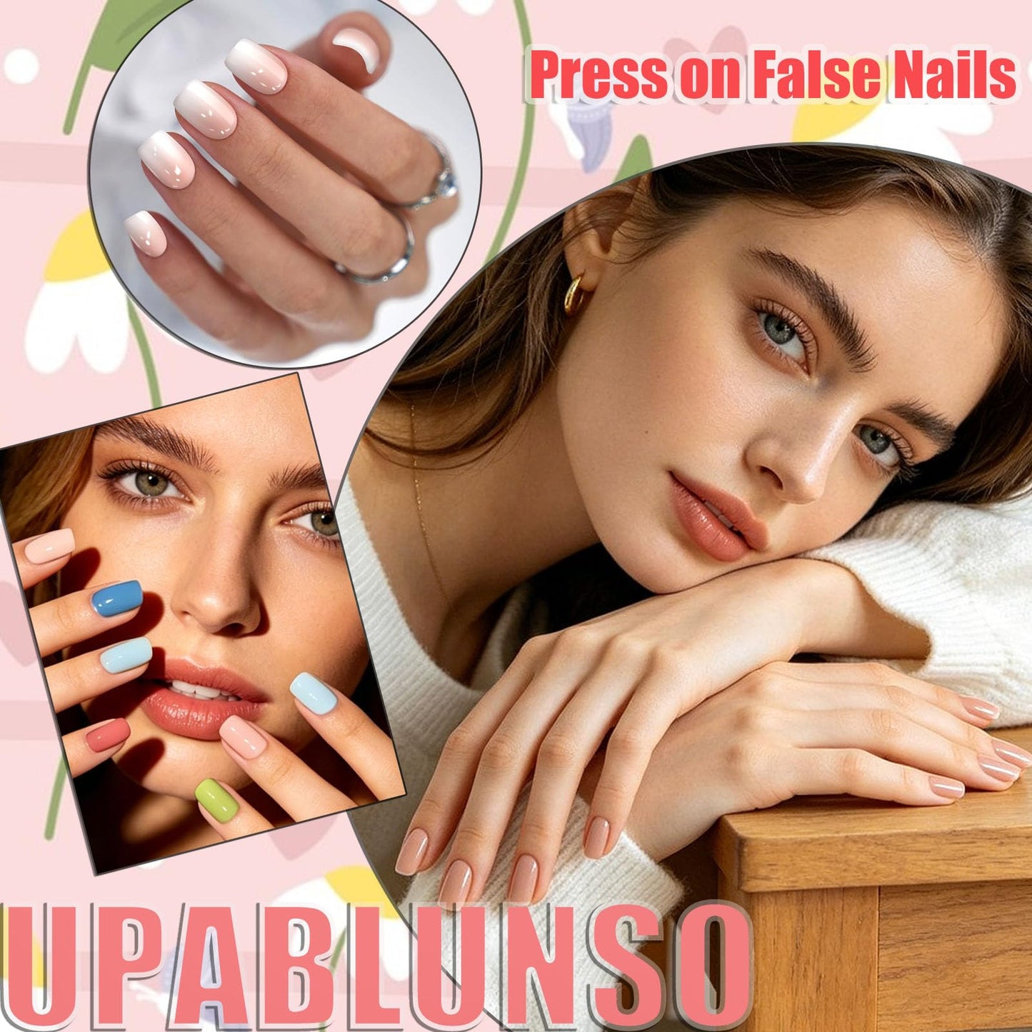 Fall Press on Nails Thanksgiving Glue on Nails Short Square Fake Nail with Cute Pumpkin Design Orange Full Cover False Nail Press ons Artificial Autumn Thanksgiving Manicure Set for Women 24Pcs