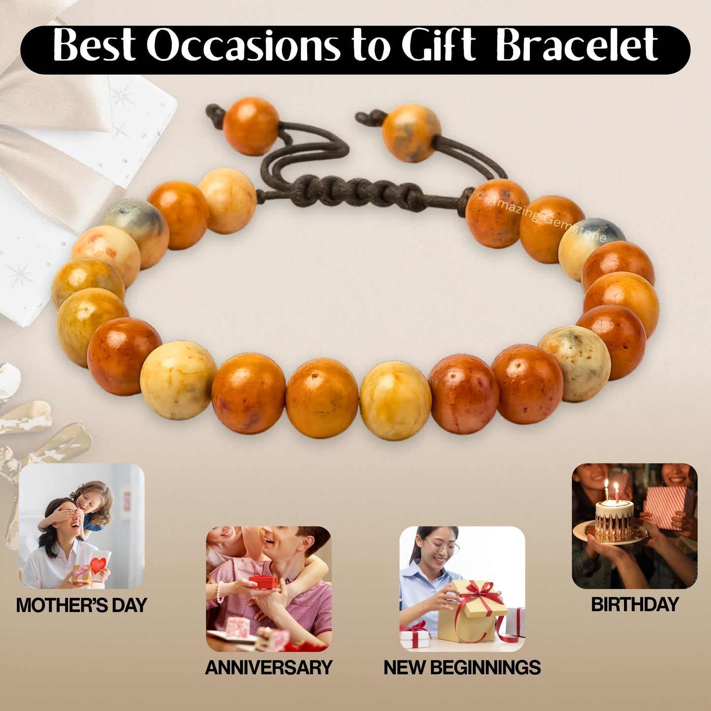 Amazing Gemstone Crazy Lace Agate Bracelet, Gifts For Men & Women - Protection Healing Crystal Bracelet - 8mm Gemstone Beaded Adjustable Bracelet, Pulseras Para Hombres Mujer Stocking Stuffers