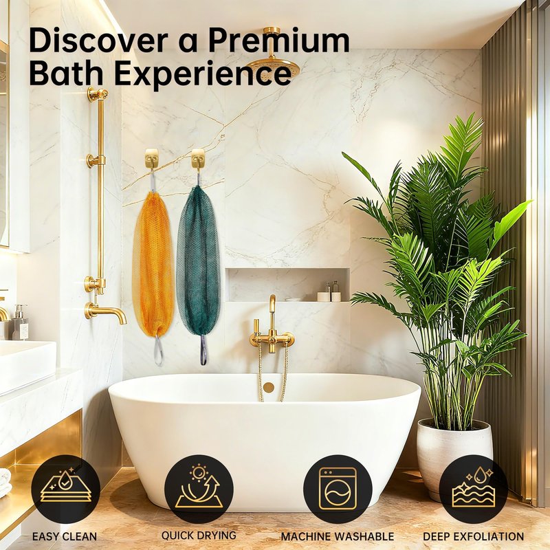 ARCH&M Afroscrub African Net Sponge - Authentic African Wash Cloths Exfoliating Body Sponges for Showering Daily Use Back Scrubber Exfoliator Shower Loofah for Body Bath Accessories Champagne