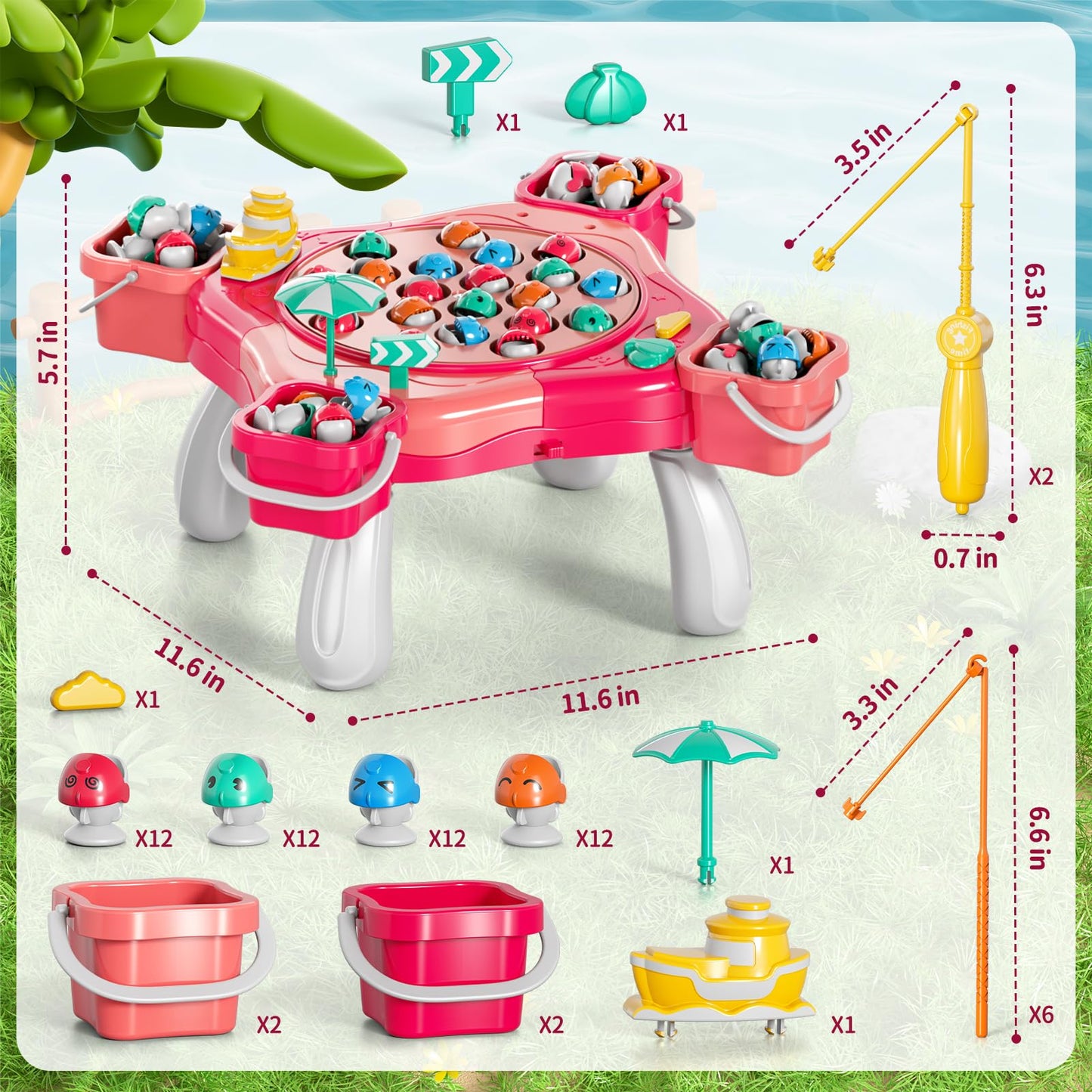 WATUDOU Magnetic Fishing Game for Kids Toddlers 3-5, 70 pcs Fishing Toys for Kids Toddlers 3-5, Table Toys Board Game Birthday Gifts for 3 4 5 6 7 8 Years Old Kid Toddler