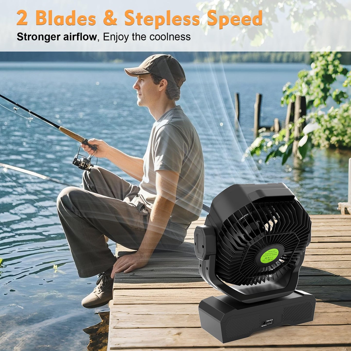 RUNTOP 45000mAh Large Battery Operated Fan, High Speed Oscillating Camping Fan with Remote,Quiet Adjustable Tilt Rechargeable Fans, Battery Powered fansfor Tent Home Office, Bedroom Travel (Black)