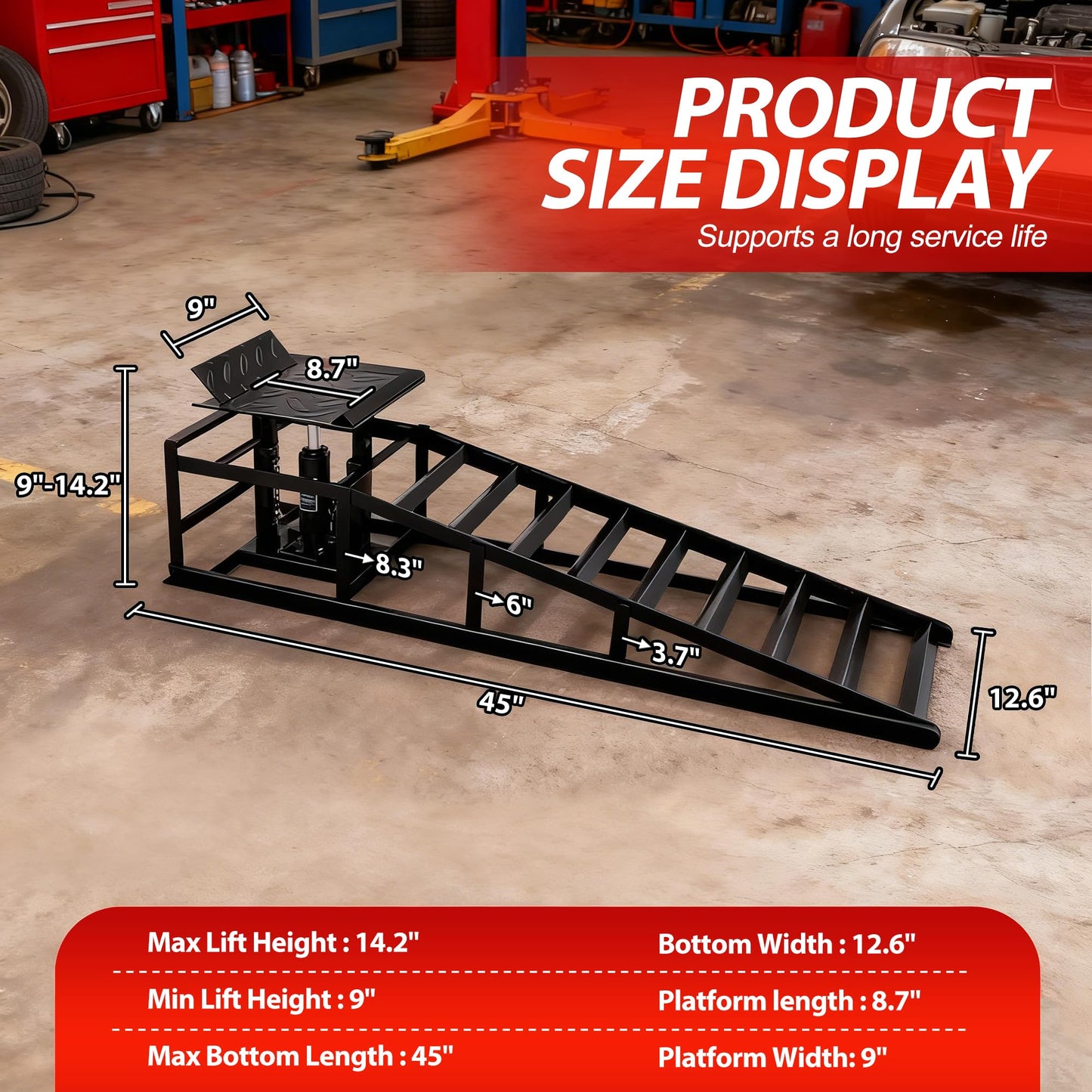 LOCKIETTA 2 PCS Hydraulic Car Ramp, 11065LBS 5T Heavy Duty Car Ramps with Hydraulic Jack, Steel Car Ramps for Oil Changes High Lift 9"-14.2" for Home Garage, Vehicle Truck Repair, Black
