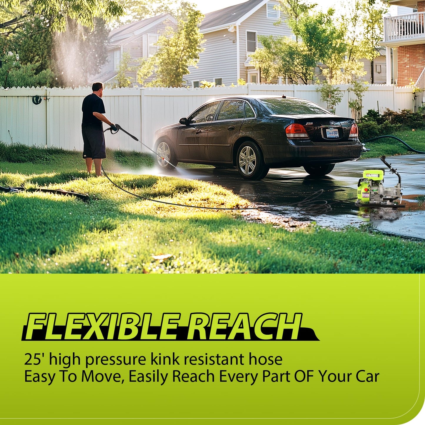 3500PSI Pressure Washer 2.4GPM Gas Power Washer 79CC Gas Powered Washing Machine Commercial High Pressure Washer with 25ft Hose&5 Nozzles for Patio Garden Yard Vehicle,EPA/CARB/ETL (Black & Green)