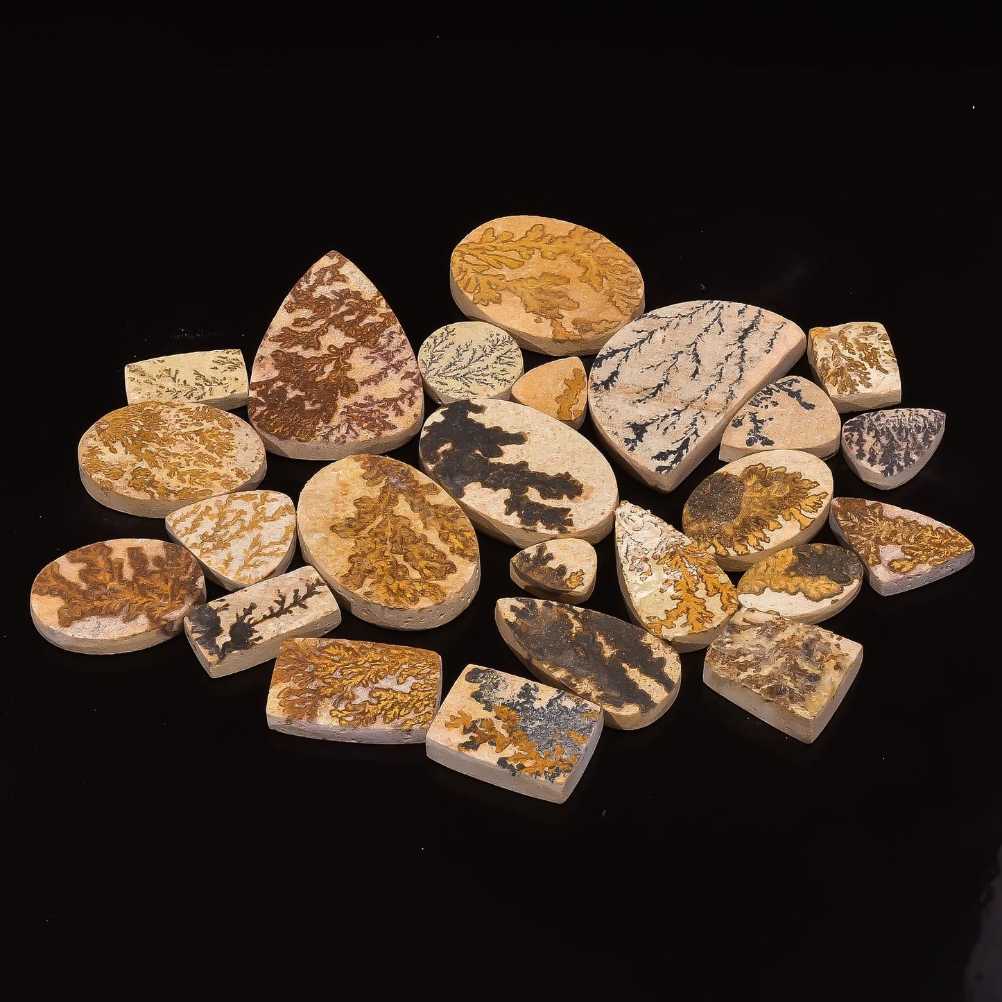 Natural Psilomelane Dendrite Gemstone- Healing Crystals for DIY Jewelry Making -Loose Natural Cabochon -Perfect for Crafting Unique Jewelry Designs Gift for Her, Mother and Wife (5 pcs, 25-35 mm)