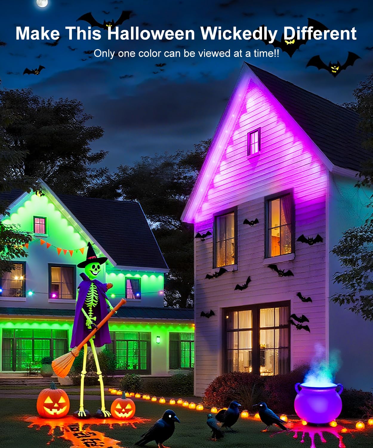 MuliVid 150Ft Permanent Outdoor Lights,Smart RGB Outdoor Lights with Remote APP Control, IP67 Waterproof Outside Light for House for Christmas, Halloween, Holiday, Party, Daily