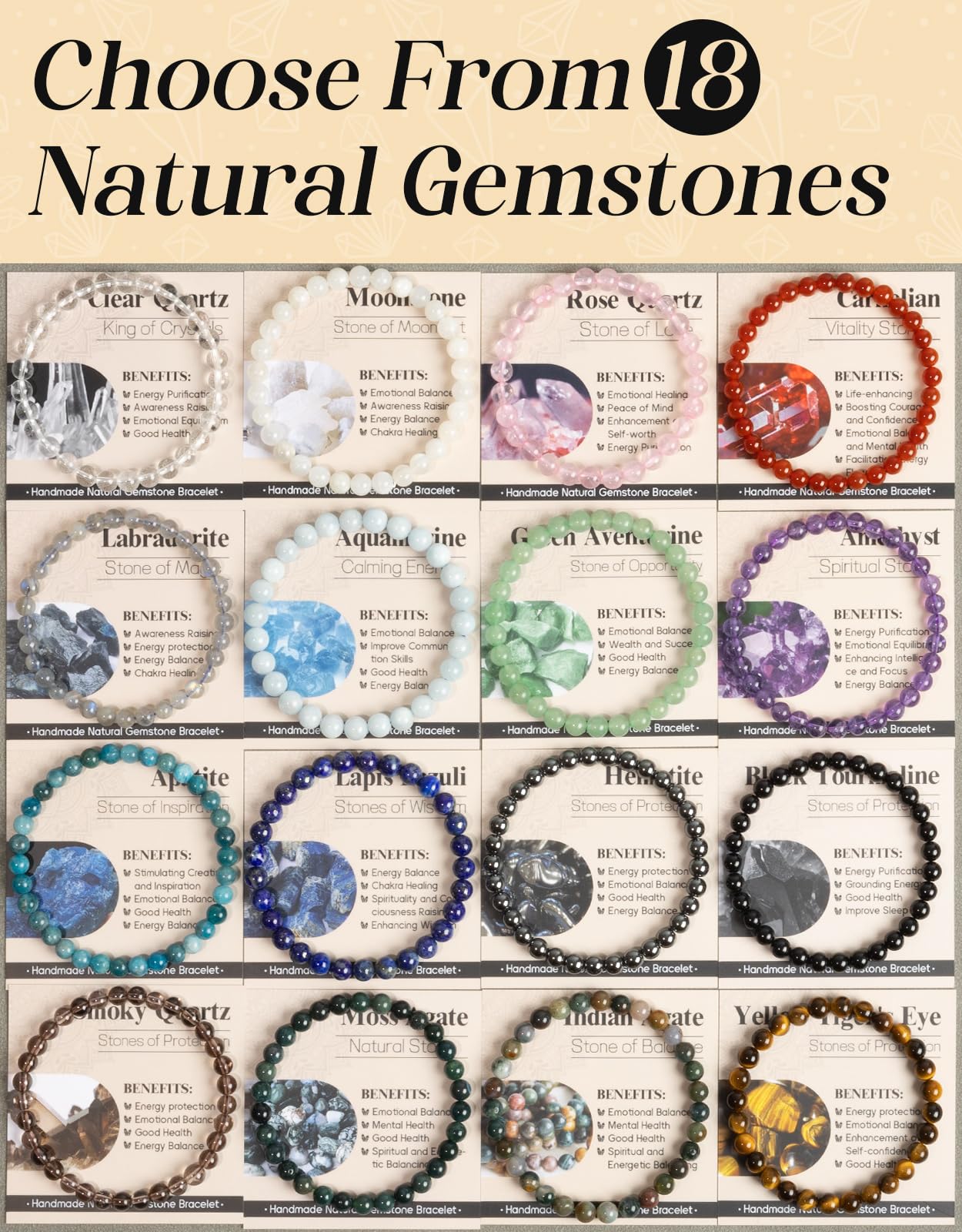 Landorilo Beaded Bracelet for Men Women, 6mm Natural Stone Green Aventurine Healing Crystal Stretch Bracelets, Ideal Christmas Birthday Jewelry Gifts with Energy Card,Replacement Beads Included