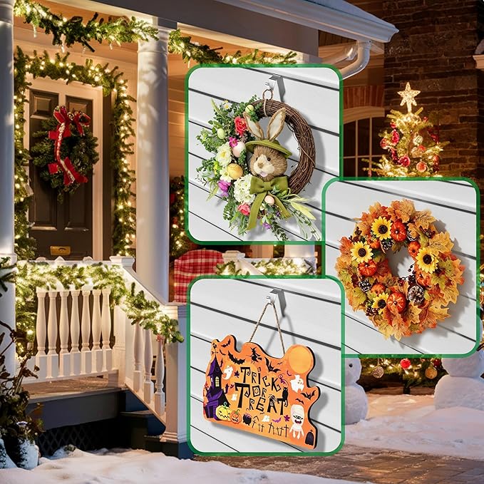 Booda Brand Vinyl Siding Hooks, Heavy-Duty Stainless Steel Siding Hooks Vinyl Siding Hangers, Low Profile & No Holes Needed Siding Clips for Hanging Wreaths (silver-10pack)
