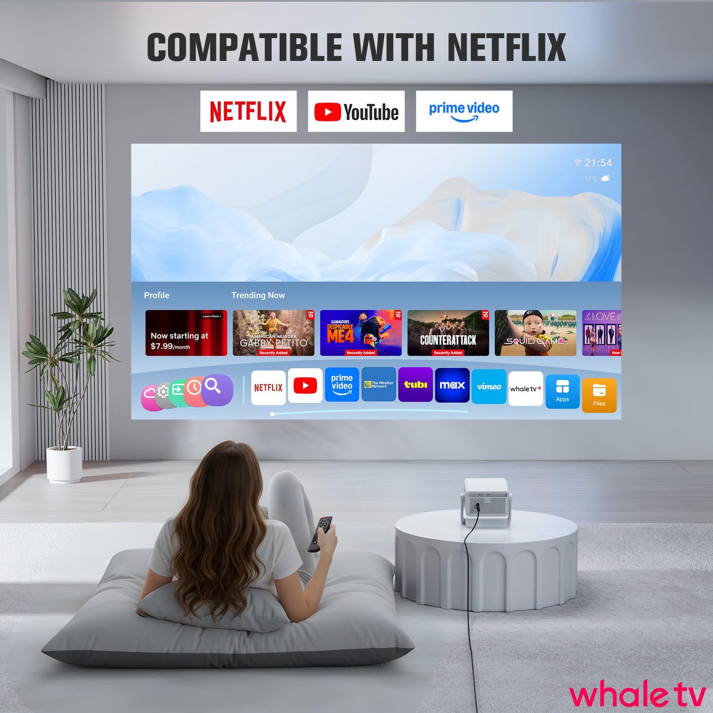 【Officially-Licensed APP & 1800 ANSI】Smart Mini Projector with WiFi and Bluetooth 4K Support, VOPLLS Auto Focus/ Keystone Outdoor Portable Movie Phone Video Proyector for Bedroom/Home/Wall/Ceilling